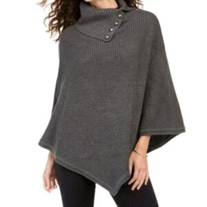 NWT Michael Kors - Gray ribbed knit button‎ turtleneck collar poncho sweater, OS